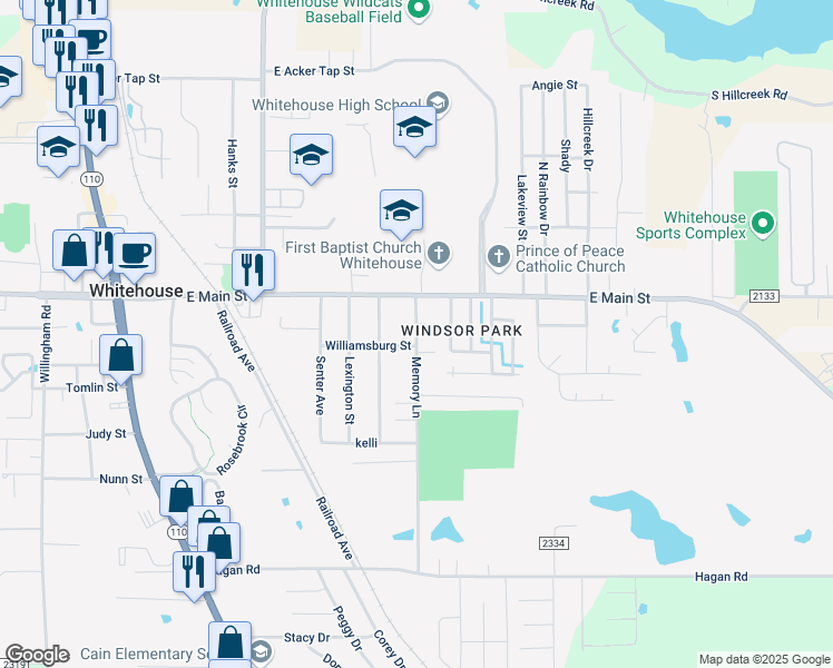 map of restaurants, bars, coffee shops, grocery stores, and more near 800 East Main Street in Whitehouse