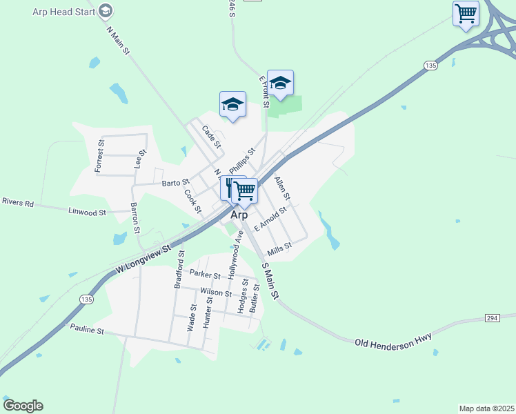 map of restaurants, bars, coffee shops, grocery stores, and more near in Arp