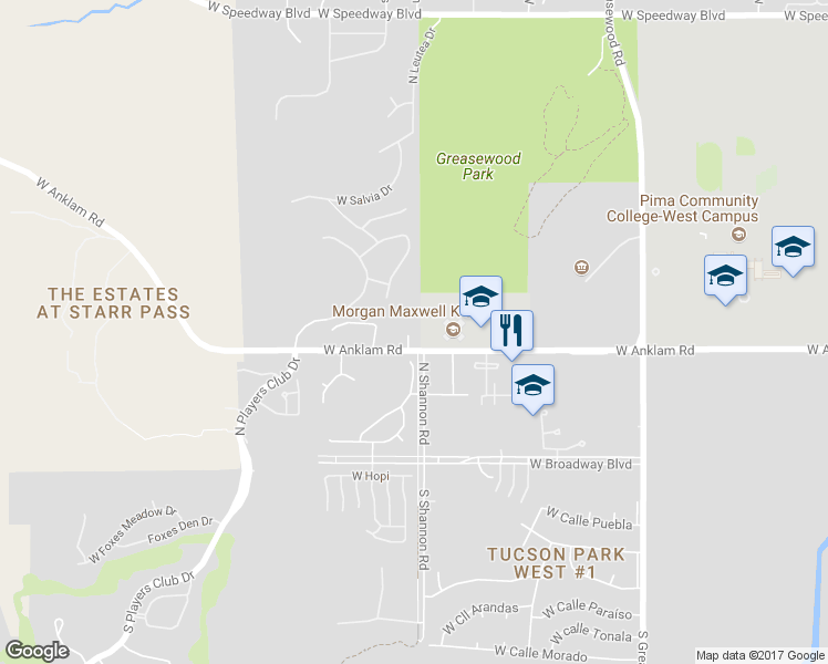 map of restaurants, bars, coffee shops, grocery stores, and more near 304 Treighton Jon Place in Tucson
