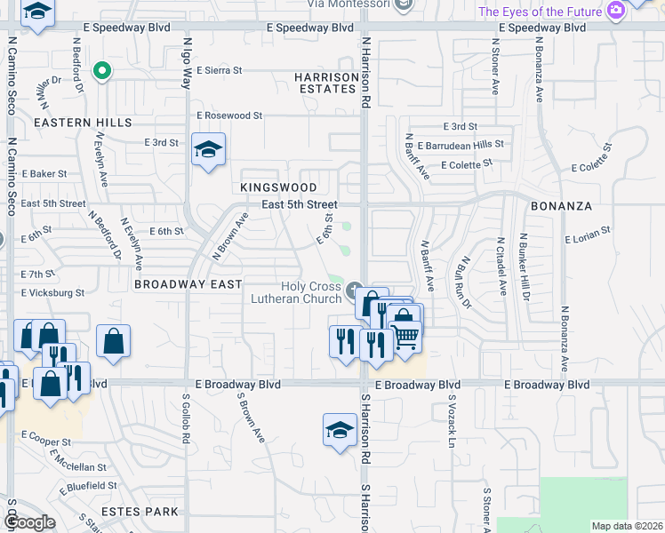 map of restaurants, bars, coffee shops, grocery stores, and more near 402 North Loquat Avenue in Tucson