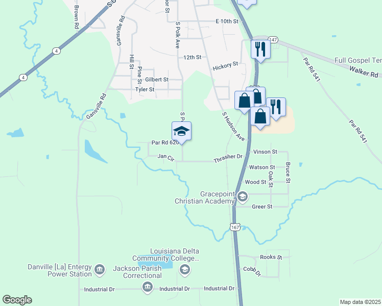 map of restaurants, bars, coffee shops, grocery stores, and more near 2105 South Polk Avenue in Jonesboro