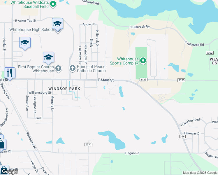 map of restaurants, bars, coffee shops, grocery stores, and more near 1314 East Main Street in Whitehouse