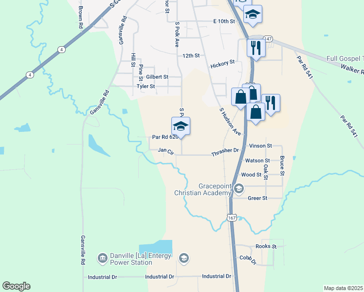 map of restaurants, bars, coffee shops, grocery stores, and more near 2105 South Polk Avenue in Jonesboro