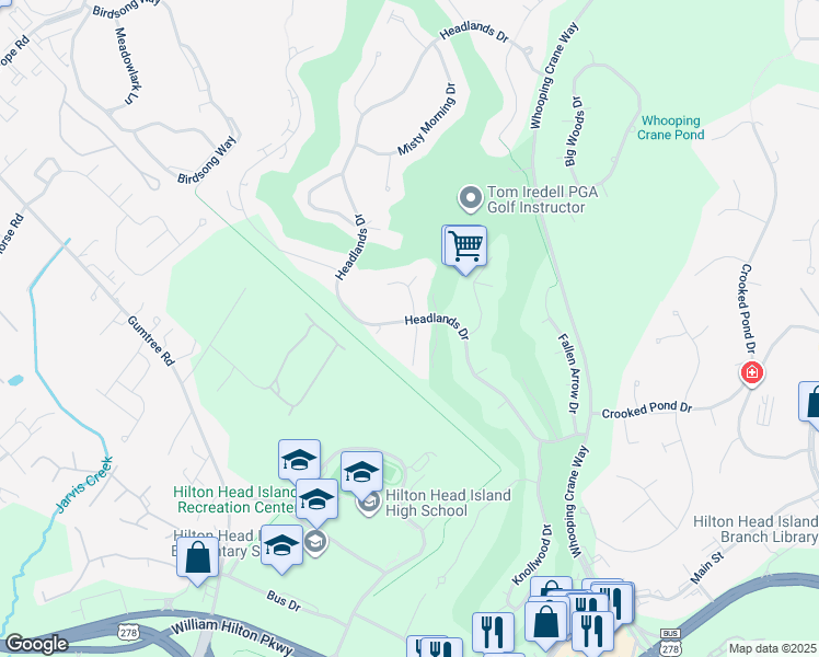 map of restaurants, bars, coffee shops, grocery stores, and more near 2 Sentry Oak Lane in Hilton Head Island