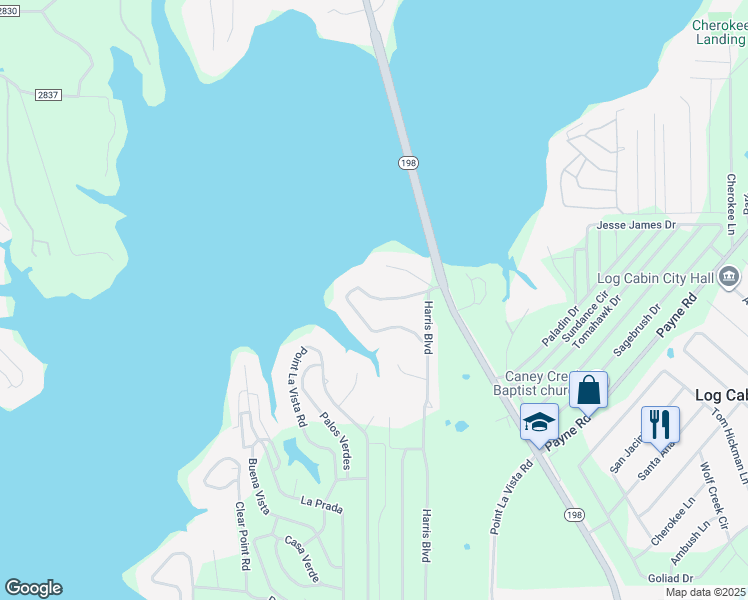 map of restaurants, bars, coffee shops, grocery stores, and more near 120 Bayside Circle in Malakoff