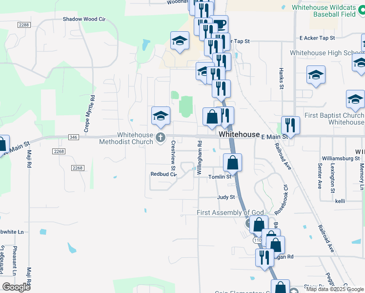 map of restaurants, bars, coffee shops, grocery stores, and more near 308 Shahan Street in Whitehouse