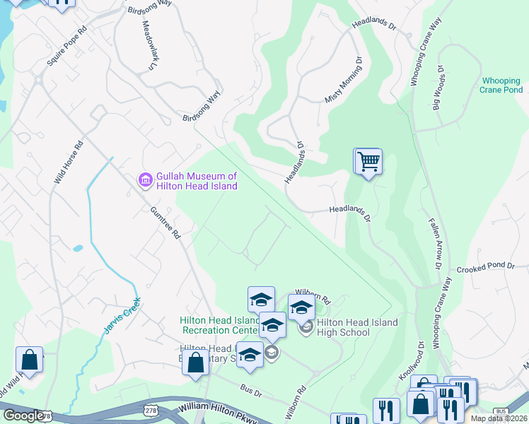 map of restaurants, bars, coffee shops, grocery stores, and more near 264 Ceasar Place in Hilton Head Island