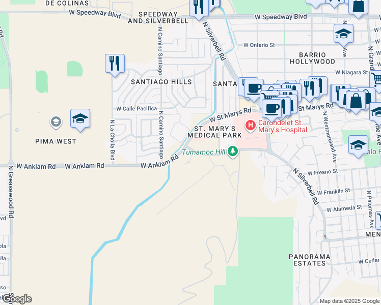 map of restaurants, bars, coffee shops, grocery stores, and more near 1835 West Anklam Road in Tucson