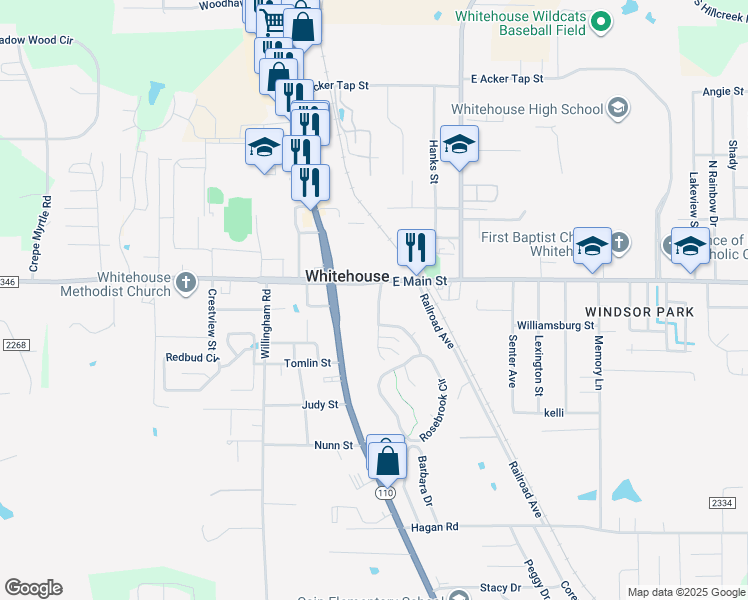 map of restaurants, bars, coffee shops, grocery stores, and more near 100 Forest Creek Drive in Whitehouse