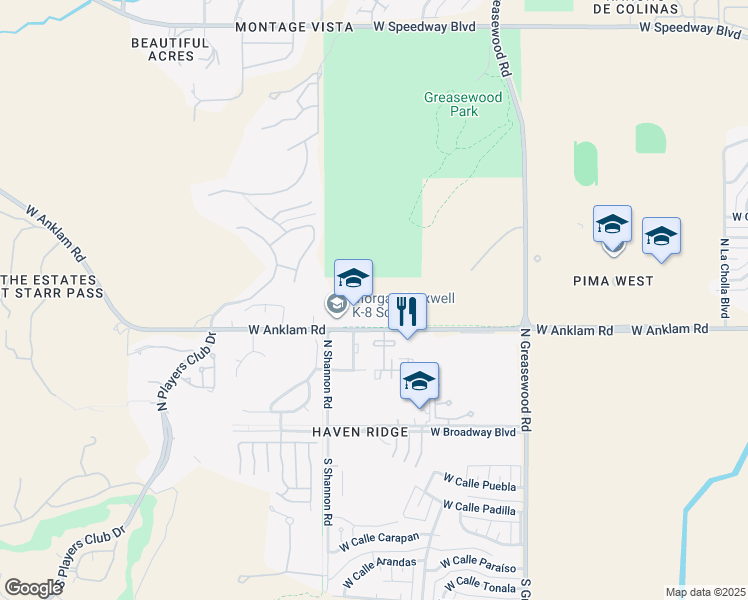 map of restaurants, bars, coffee shops, grocery stores, and more near 2802 West Anklam Road in Tucson
