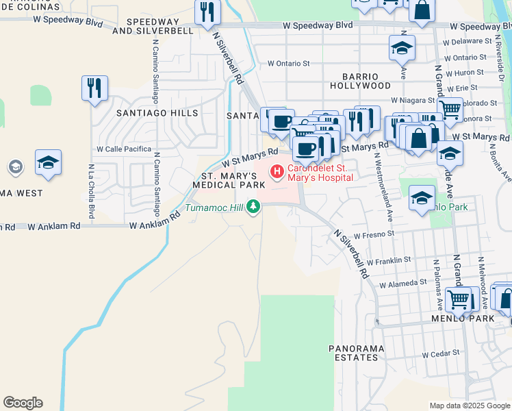 map of restaurants, bars, coffee shops, grocery stores, and more near 1769 West Anklam Road in Tucson