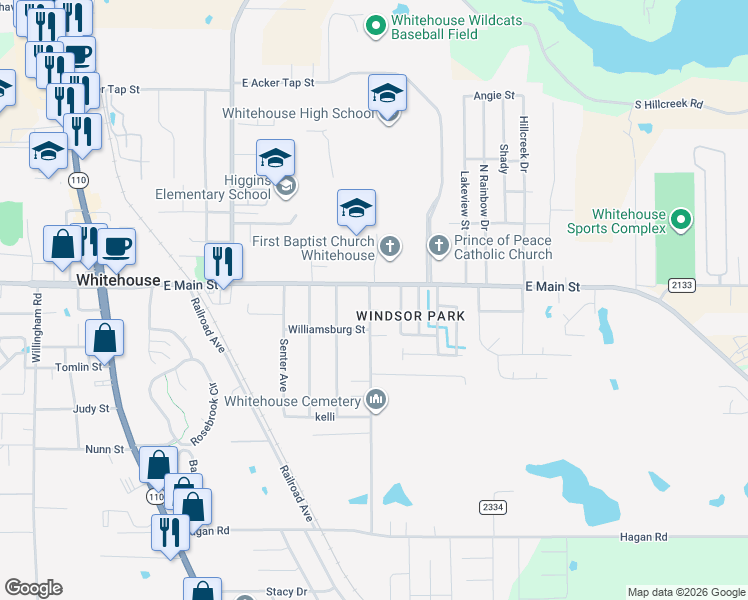 map of restaurants, bars, coffee shops, grocery stores, and more near 103 Memory Lane in Whitehouse