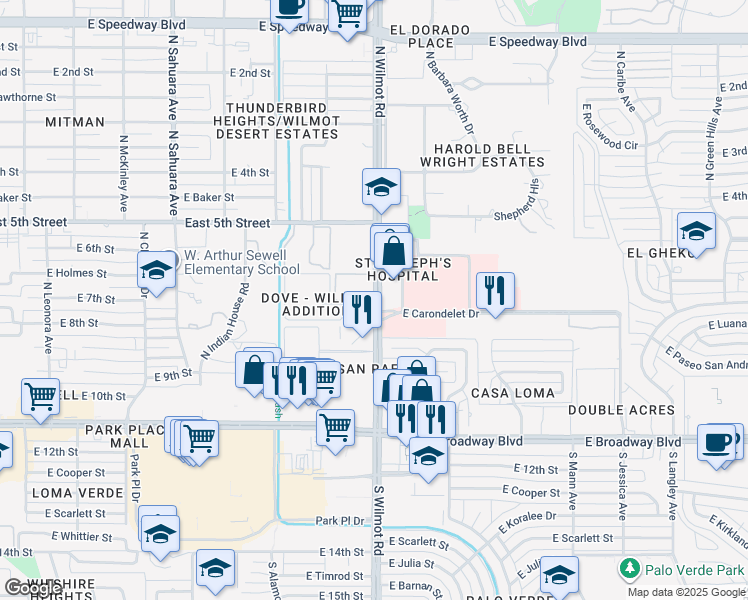 map of restaurants, bars, coffee shops, grocery stores, and more near 412 North Wilmot Road in Tucson
