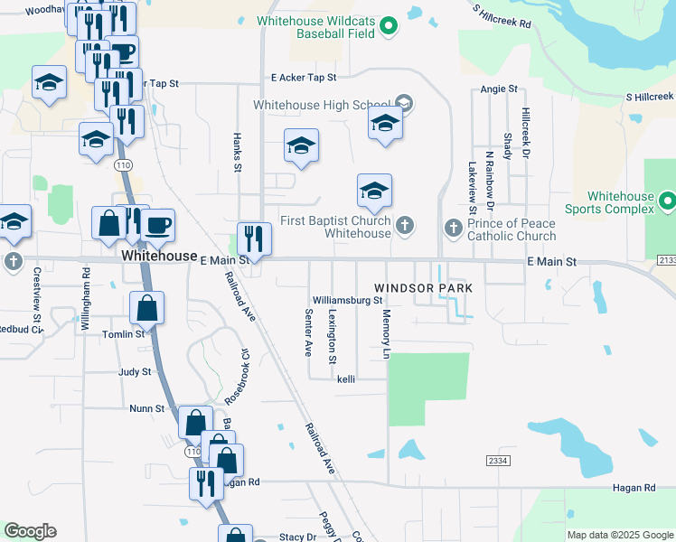 map of restaurants, bars, coffee shops, grocery stores, and more near 103 Lexington Street in Whitehouse