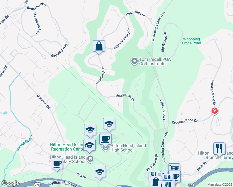 map of restaurants, bars, coffee shops, grocery stores, and more near 2 Sentry Oak Lane in Hilton Head Island