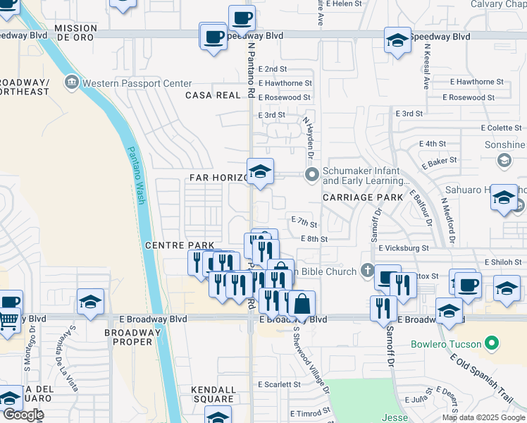 map of restaurants, bars, coffee shops, grocery stores, and more near 370 North Pantano Road in Tucson