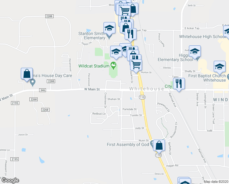 map of restaurants, bars, coffee shops, grocery stores, and more near 308 Shahan Street in Whitehouse