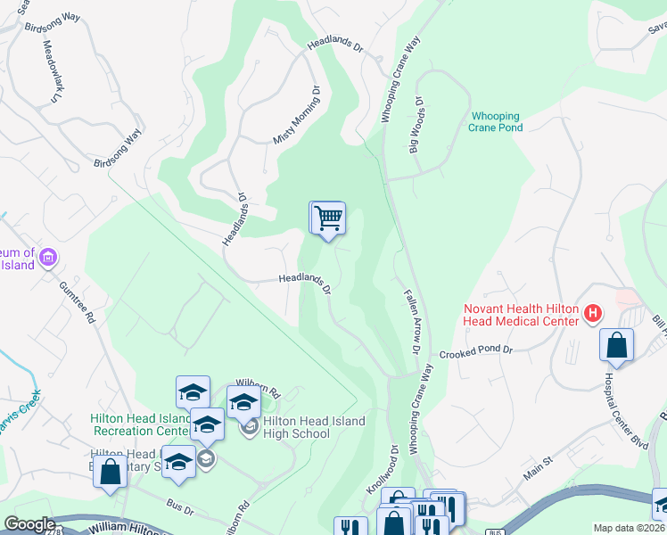map of restaurants, bars, coffee shops, grocery stores, and more near 8 Oyster Rake Lane in Hilton Head Island