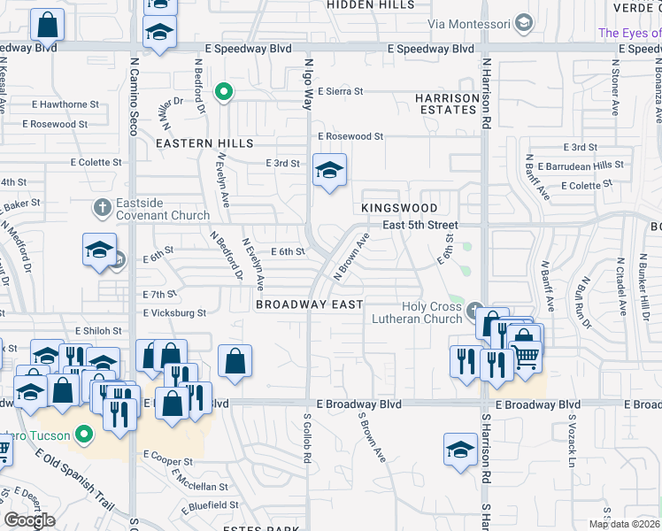 map of restaurants, bars, coffee shops, grocery stores, and more near 410 North Gollob Road in Tucson
