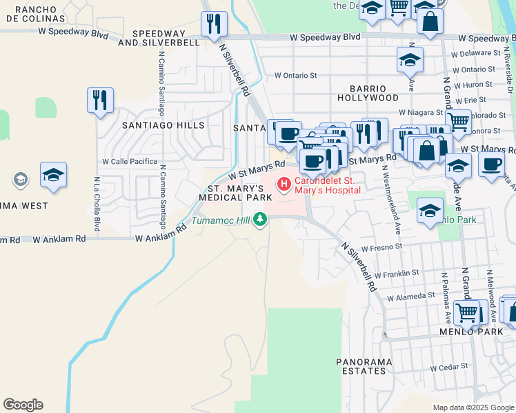 map of restaurants, bars, coffee shops, grocery stores, and more near 1769-1821 West Anklam Road in Tucson