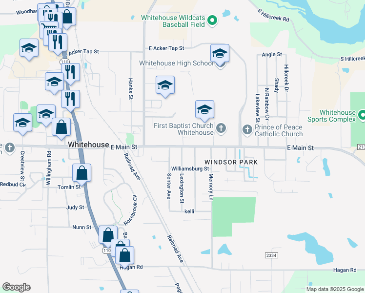 map of restaurants, bars, coffee shops, grocery stores, and more near 103 Lexington Street in Whitehouse