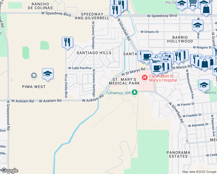map of restaurants, bars, coffee shops, grocery stores, and more near 1884 West Anklam Road in Tucson