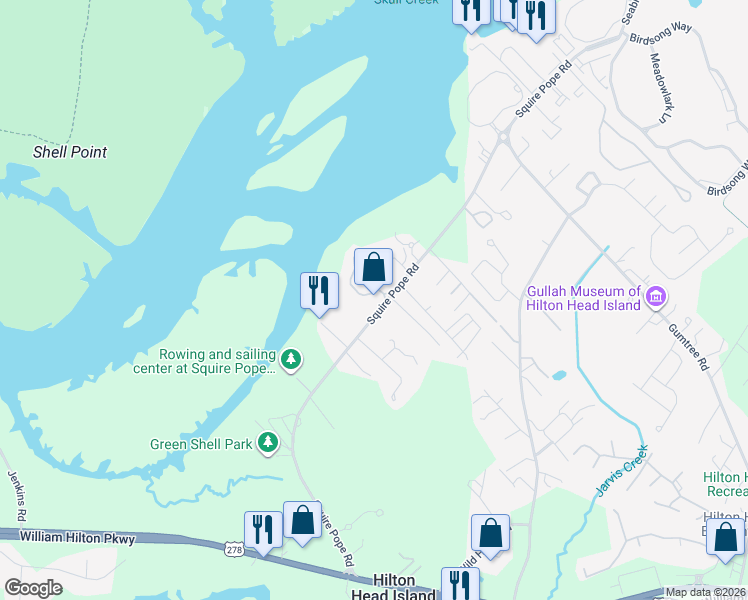 map of restaurants, bars, coffee shops, grocery stores, and more near 81 Bermuda Pointe Circle in Hilton Head Island