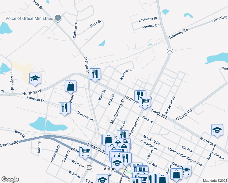 map of restaurants, bars, coffee shops, grocery stores, and more near 403 North Saint West in Vidalia