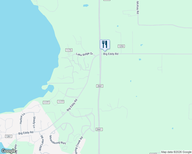 map of restaurants, bars, coffee shops, grocery stores, and more near 16987 County Road 1261 in Flint