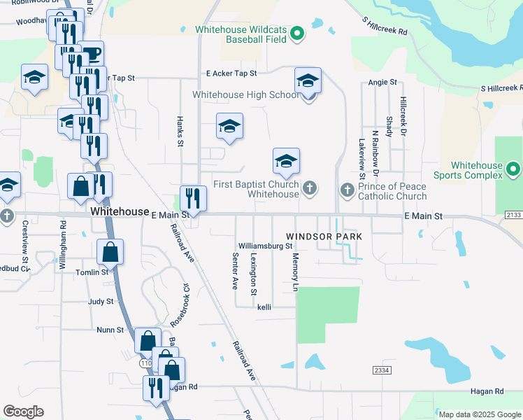 map of restaurants, bars, coffee shops, grocery stores, and more near 202 Parklane Drive in Whitehouse