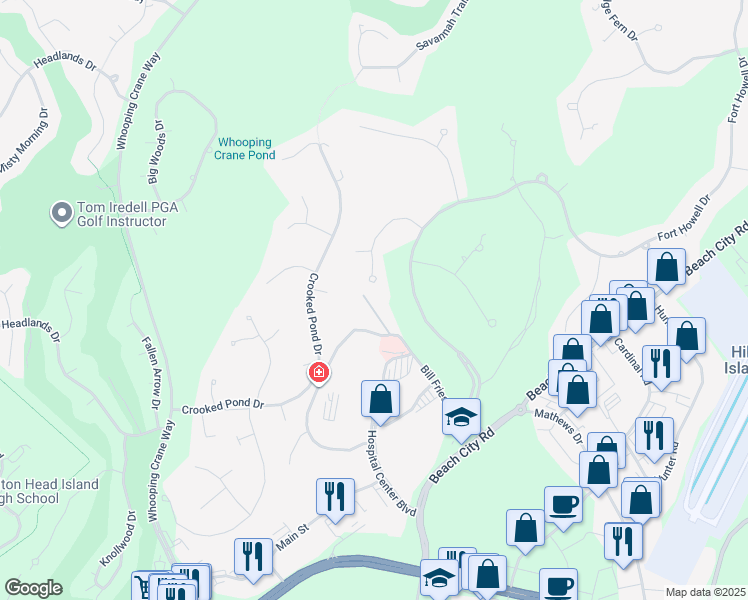 map of restaurants, bars, coffee shops, grocery stores, and more near 98 Oglethorpe Lane in Hilton Head Island
