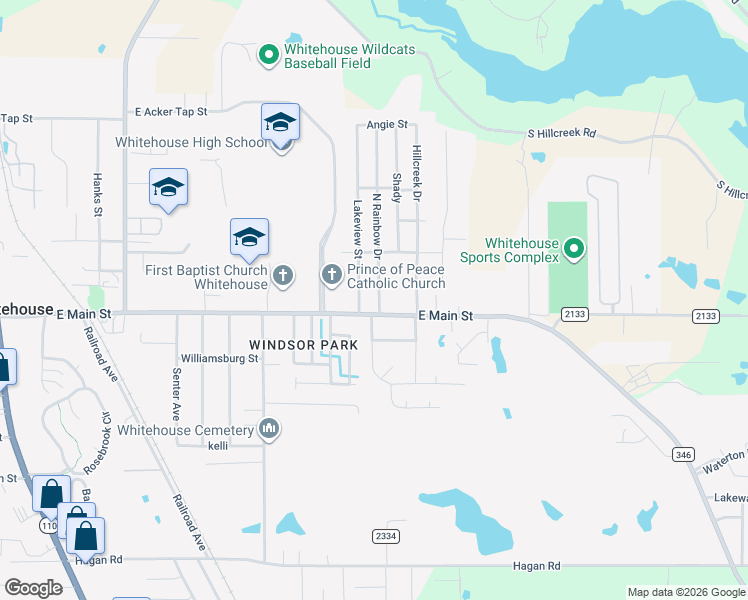 map of restaurants, bars, coffee shops, grocery stores, and more near 104 North Rainbow Drive in Whitehouse