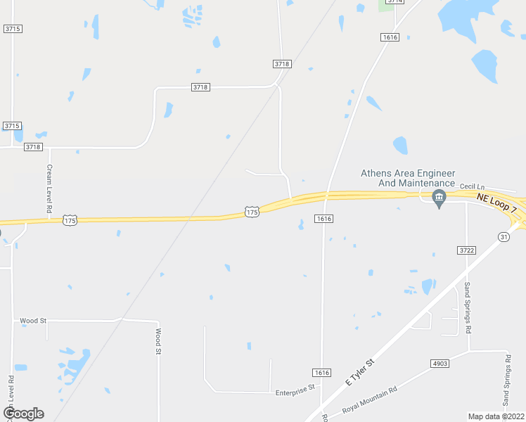 map of restaurants, bars, coffee shops, grocery stores, and more near Northeast Loop 7 in Athens