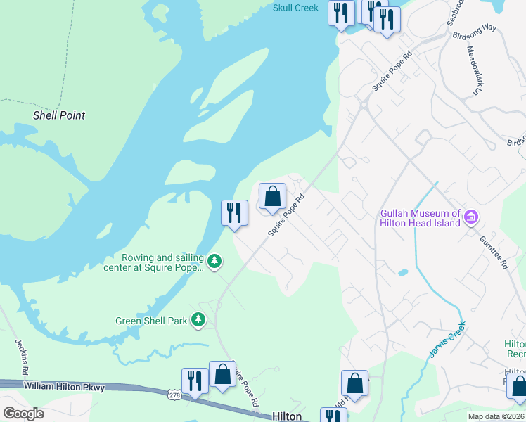 map of restaurants, bars, coffee shops, grocery stores, and more near 81 Bermuda Pointe Circle in Hilton Head Island