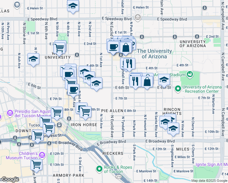 map of restaurants, bars, coffee shops, grocery stores, and more near in Tucson