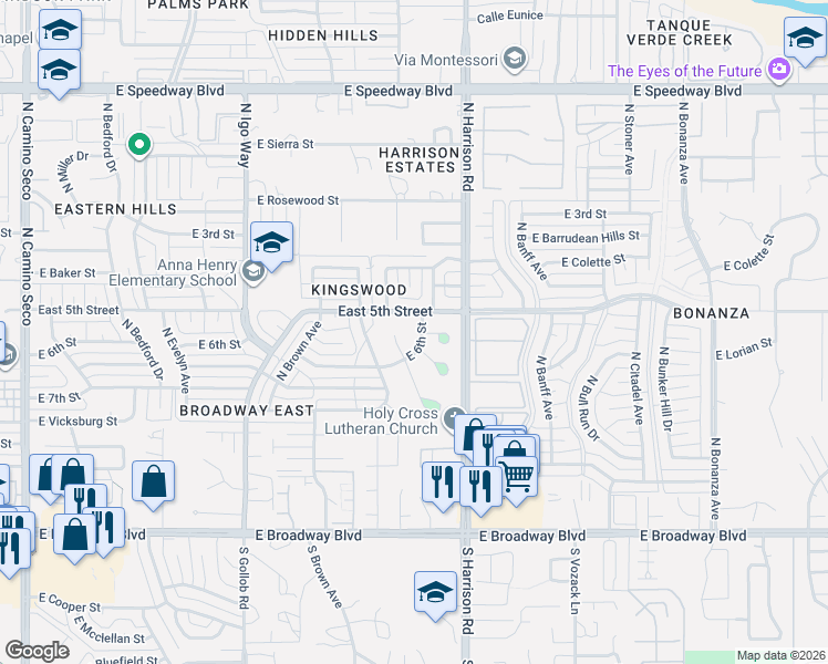 map of restaurants, bars, coffee shops, grocery stores, and more near 9353 East 6th Street in Tucson