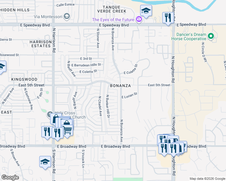 map of restaurants, bars, coffee shops, grocery stores, and more near 9931 East Union Place in Tucson