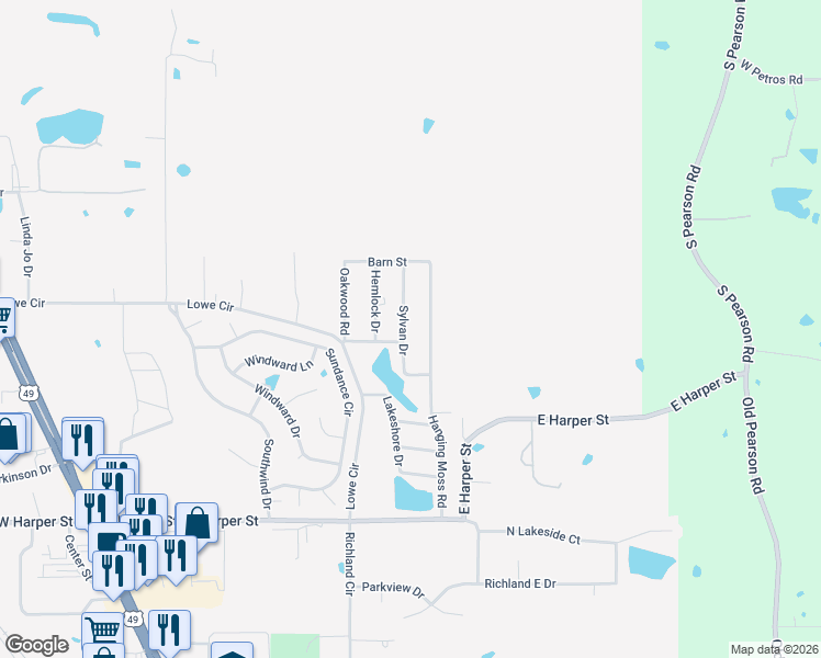 map of restaurants, bars, coffee shops, grocery stores, and more near 251 Pinewood Drive in Richland
