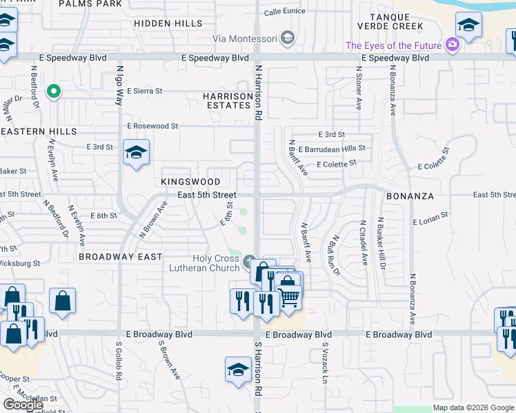 map of restaurants, bars, coffee shops, grocery stores, and more near in Tucson