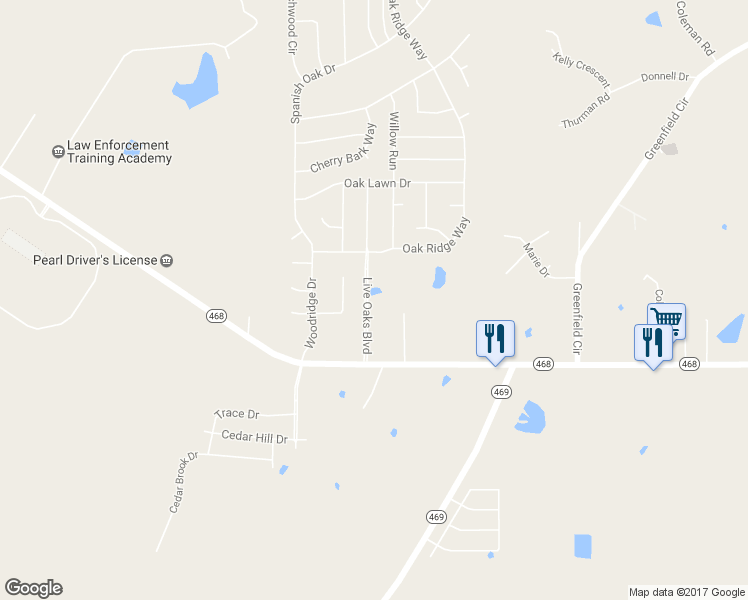 map of restaurants, bars, coffee shops, grocery stores, and more near 120 Live Oaks Boulevard in Pearl