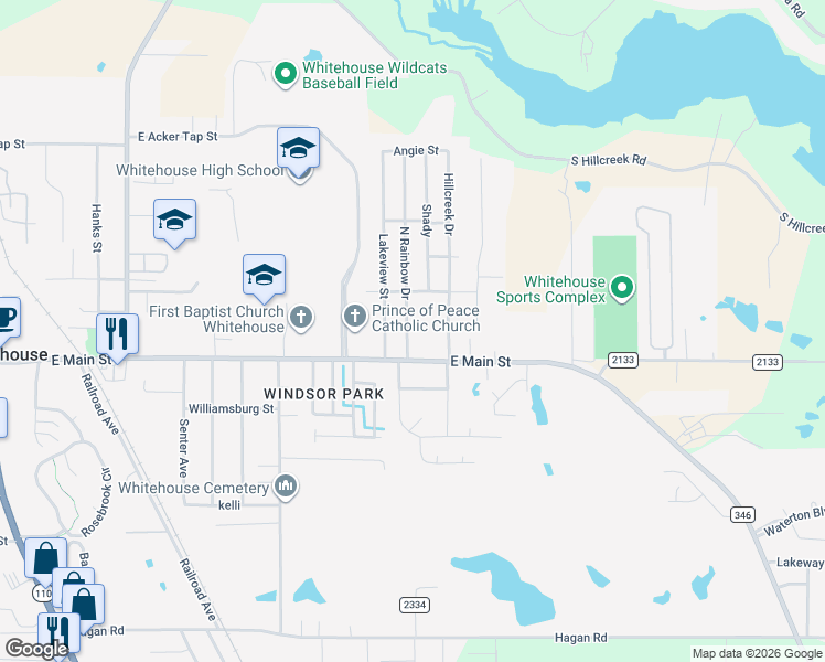 map of restaurants, bars, coffee shops, grocery stores, and more near 104 North Rainbow Drive in Whitehouse