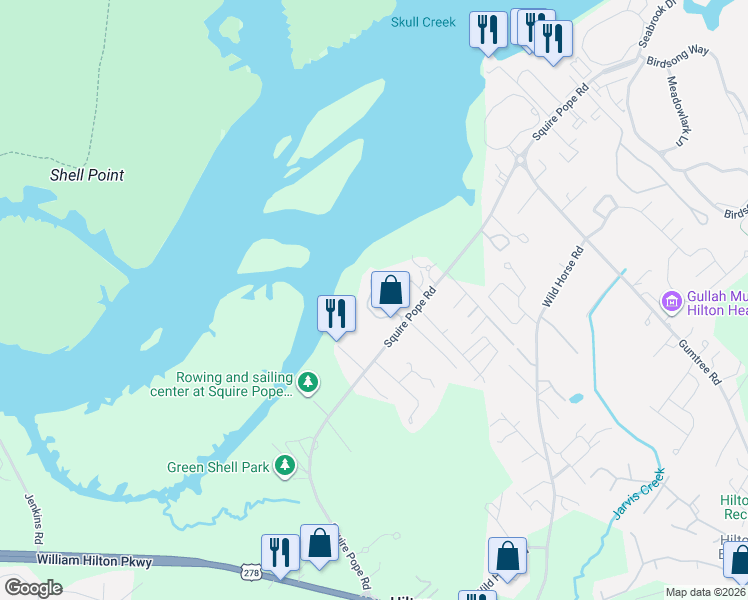 map of restaurants, bars, coffee shops, grocery stores, and more near 81 Bermuda Pointe Circle in Hilton Head Island