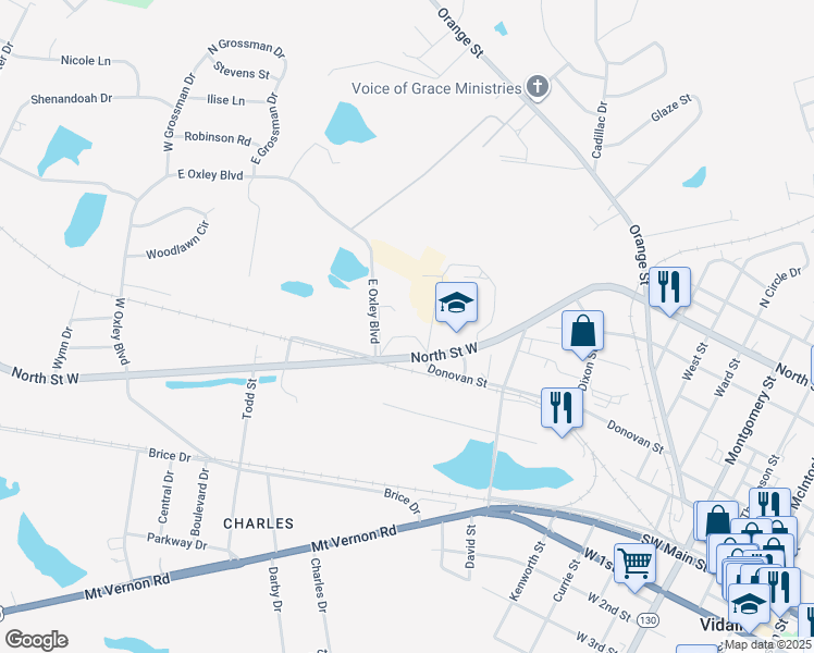 map of restaurants, bars, coffee shops, grocery stores, and more near 1001 North Saint West in Vidalia