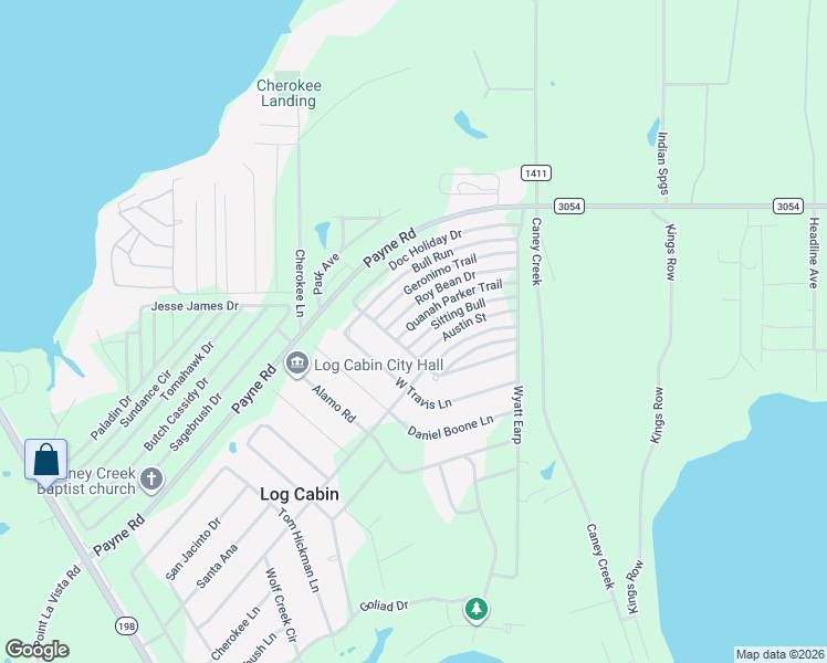 map of restaurants, bars, coffee shops, grocery stores, and more near 14175 Quanah Parker Trail in Log Cabin