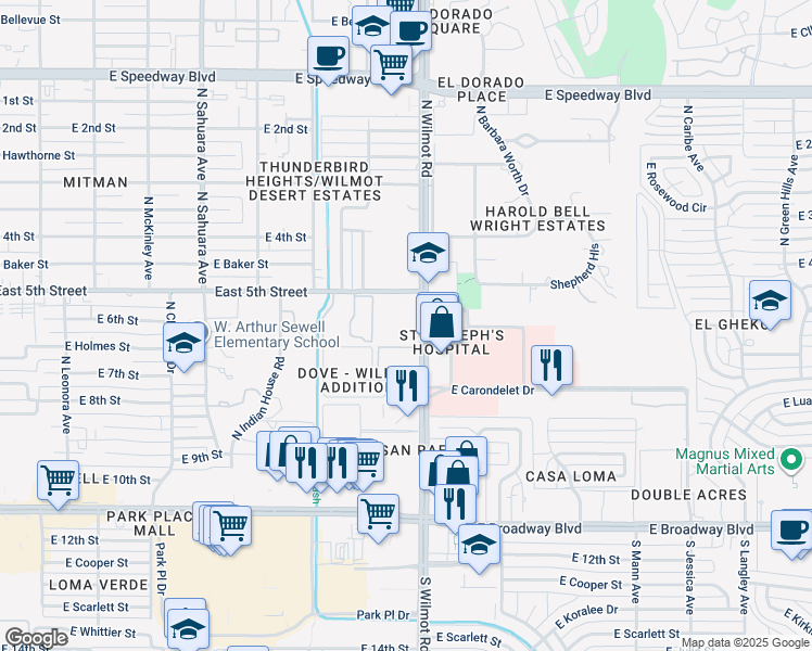 map of restaurants, bars, coffee shops, grocery stores, and more near 535 North Wilmot Road in Tucson