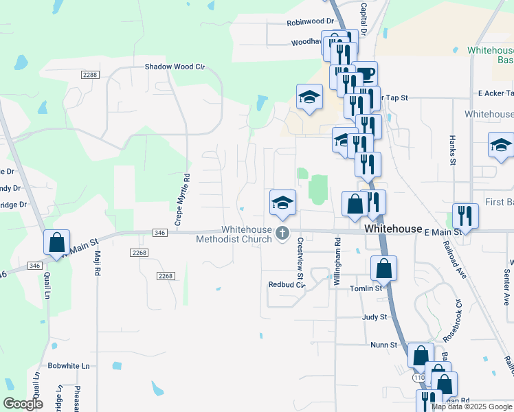 map of restaurants, bars, coffee shops, grocery stores, and more near 410 West Main Street in Whitehouse