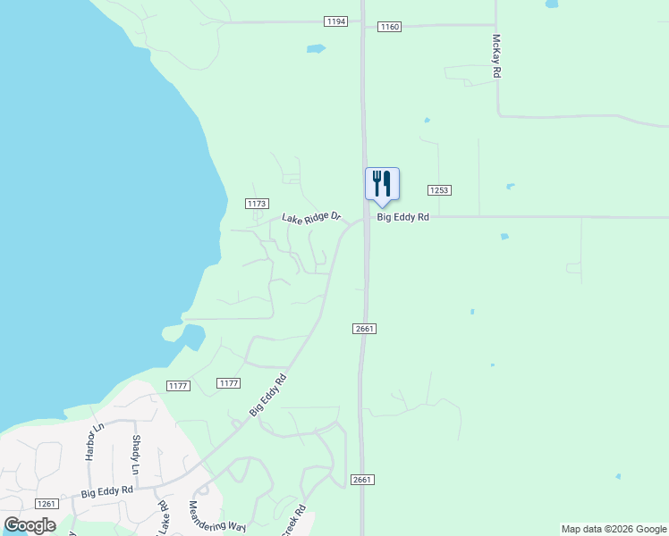 map of restaurants, bars, coffee shops, grocery stores, and more near 16987 County Road 1261 in Flint