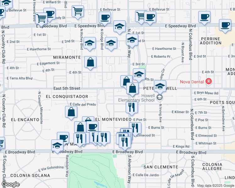 map of restaurants, bars, coffee shops, grocery stores, and more near 3813 East Cll Guaymas in Tucson