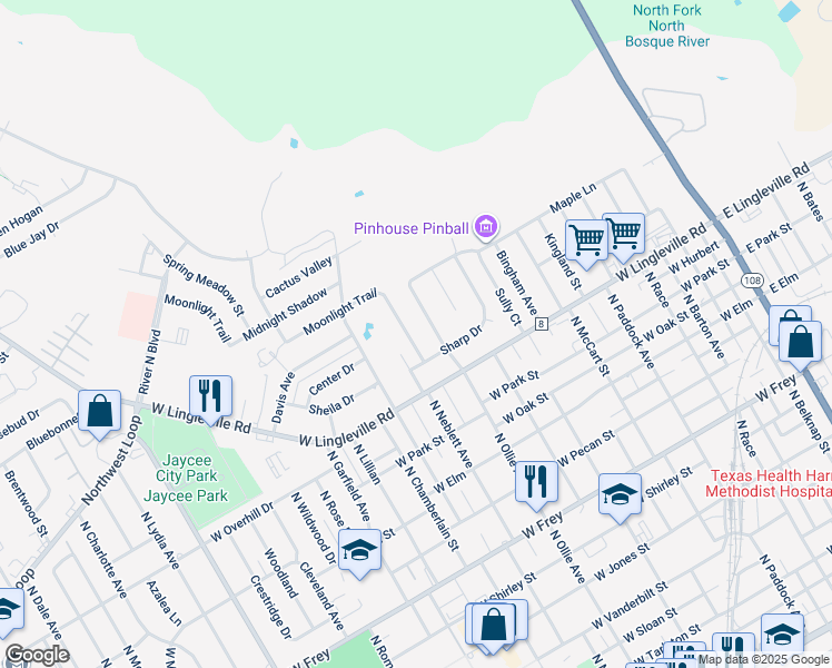 map of restaurants, bars, coffee shops, grocery stores, and more near 212 Prairie Wind Boulevard in Stephenville