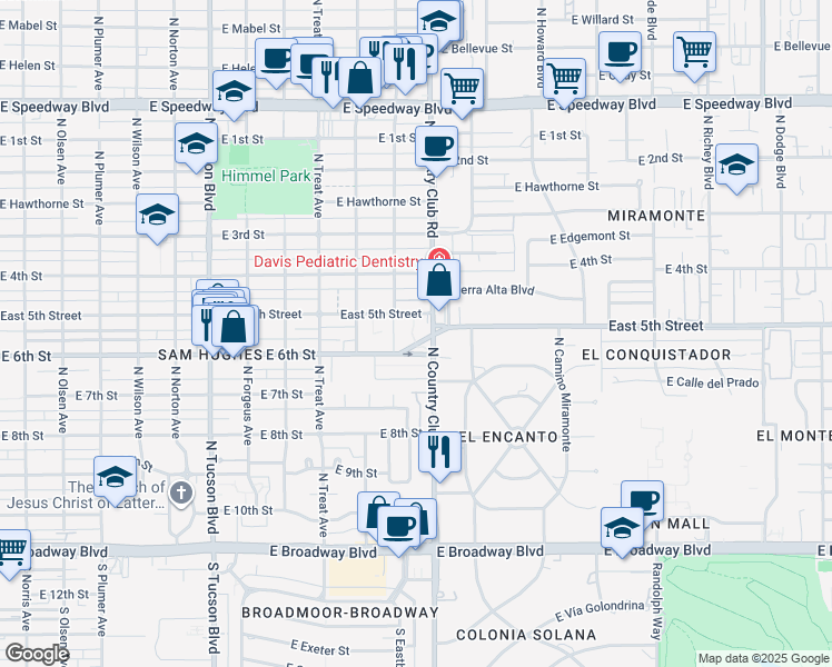 map of restaurants, bars, coffee shops, grocery stores, and more near 2962 East 5th Street in Tucson